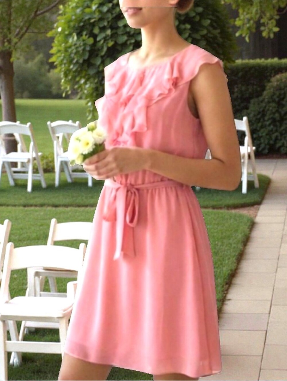 🌼4/$20 Perfect Wedding Guest! Emma & Michele Pretty Salmon Pink/Peach Ruffled